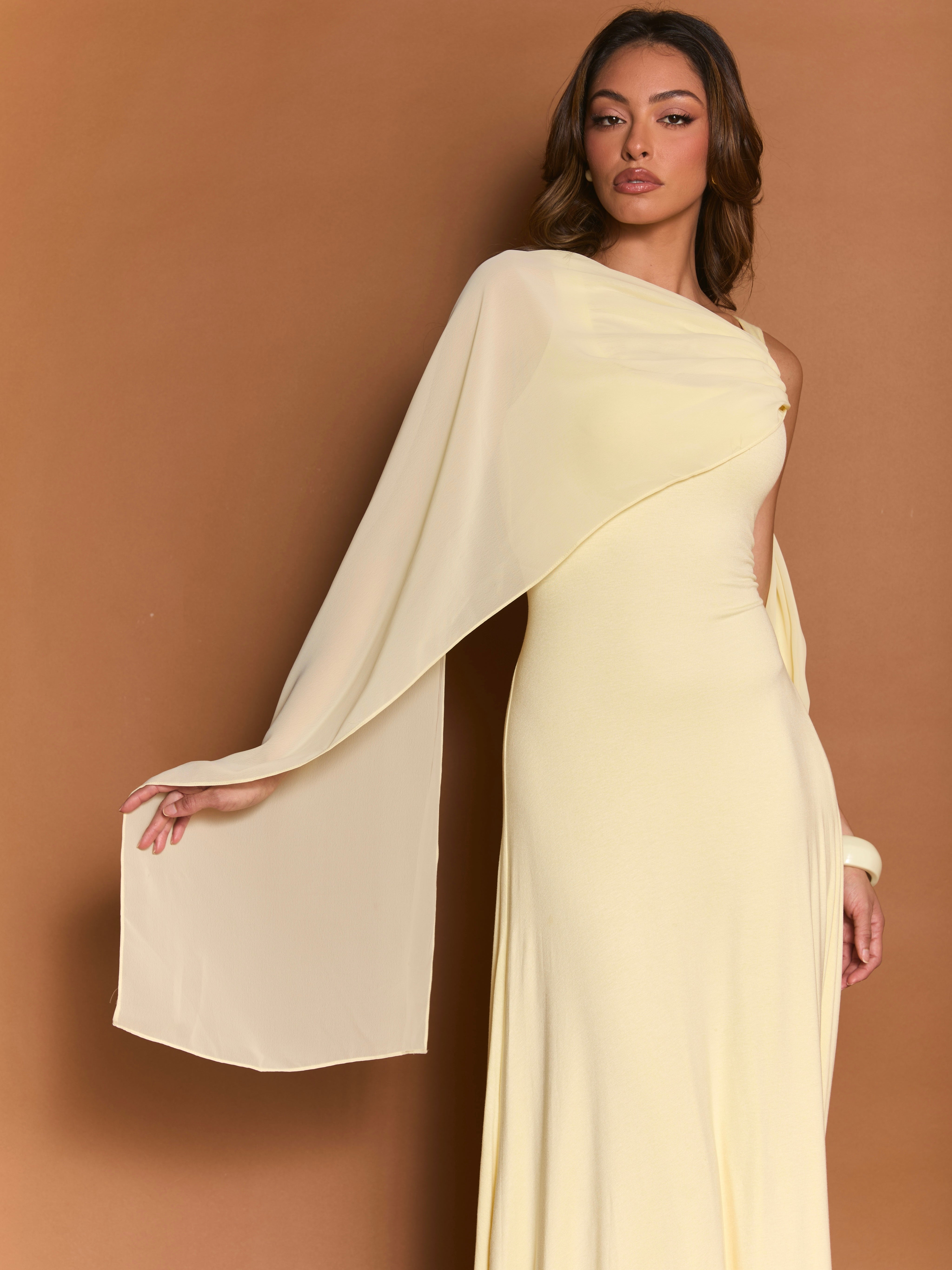 Grace K Butter Yellow Cape Dress – marbl.ae