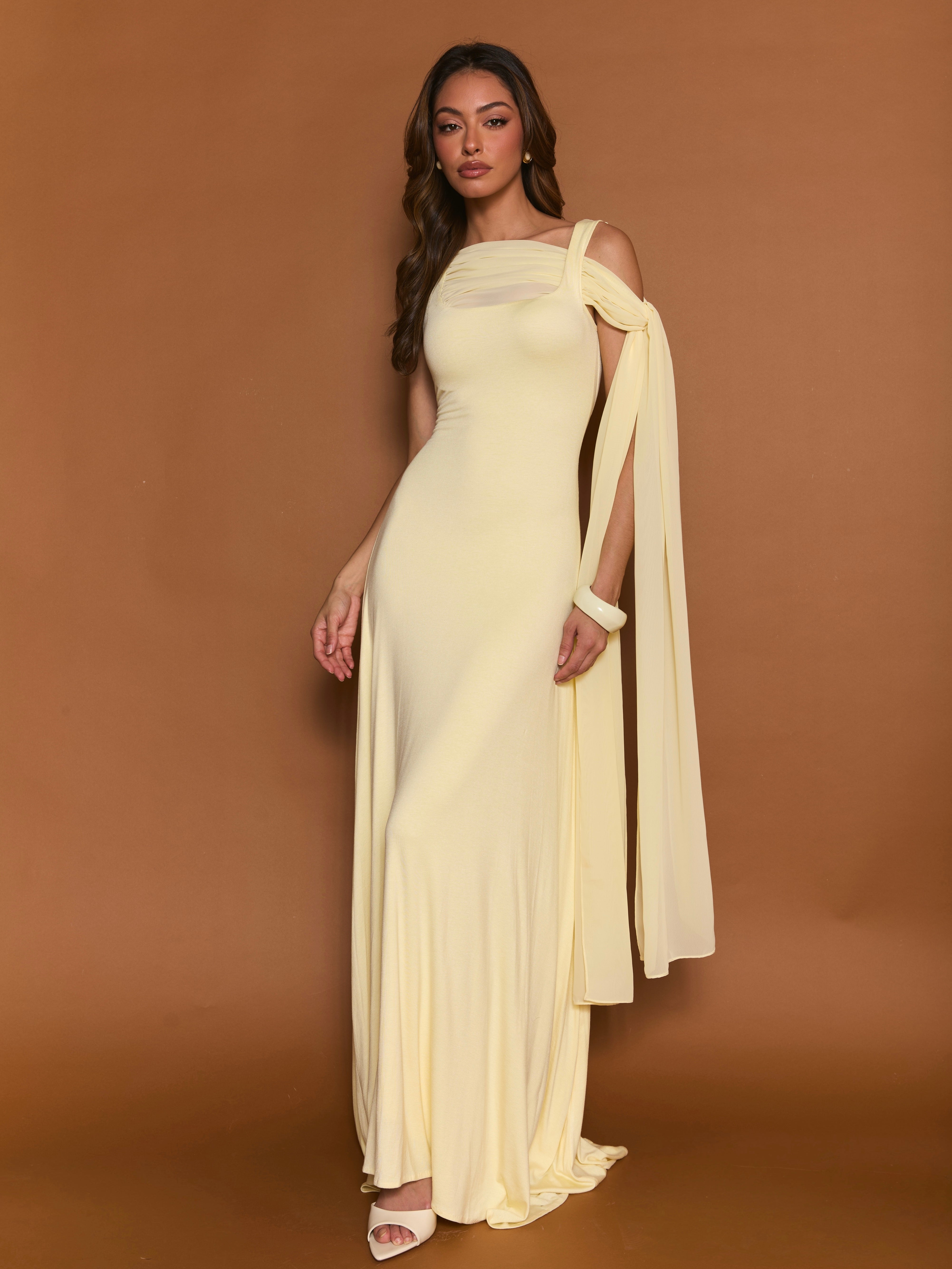 Grace K Butter Yellow Cape Dress marbl.ae Grace K Butter Yellow Cape Dress marbl.ae