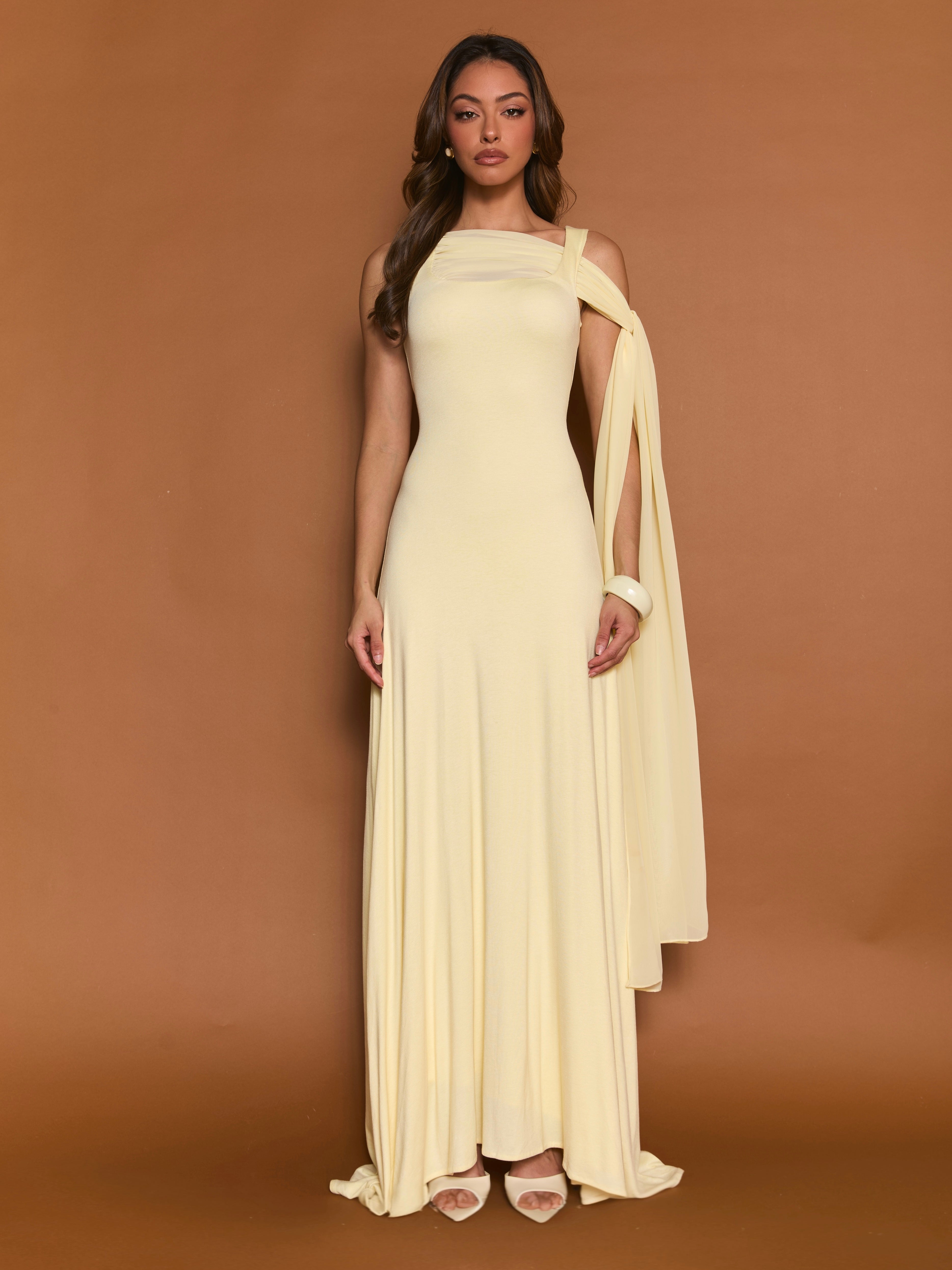 Grace K Butter Yellow Cape Dress – marbl.ae