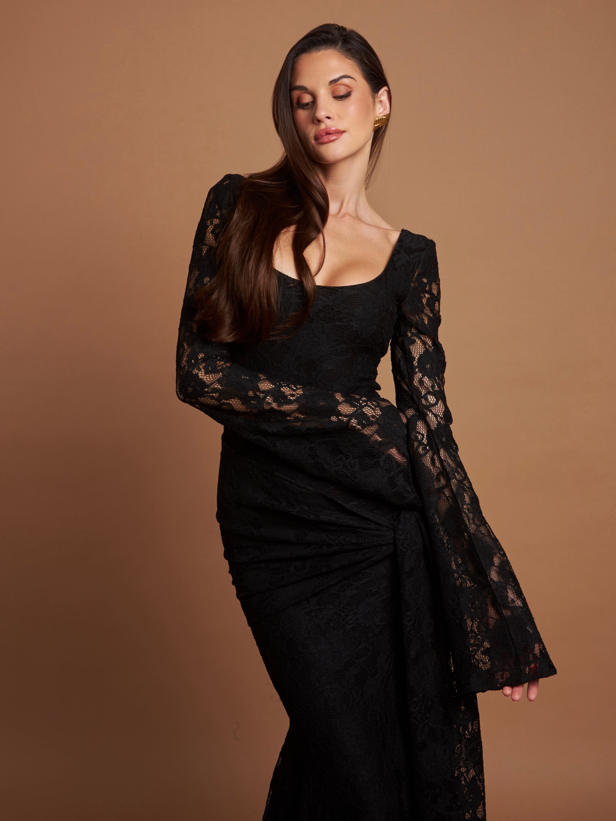 princess polly baby blue dress Murci exclusive square neck sheer lace panel maxi dress in black