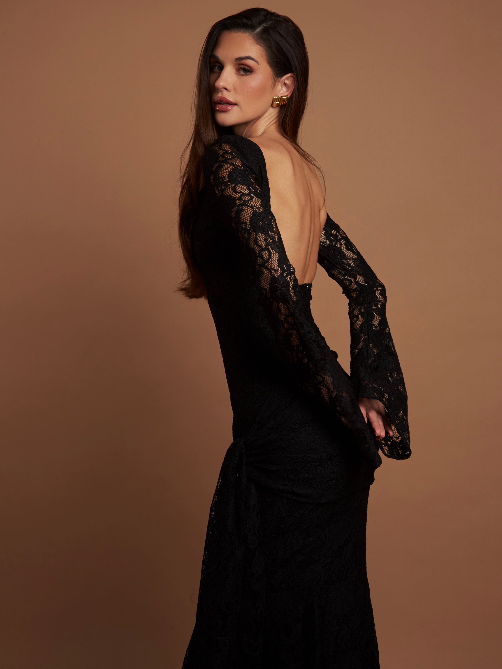 all black lace dress Pinot Grigio Long Sleeve Lace Maxi Dress | Black | Womens main image 1