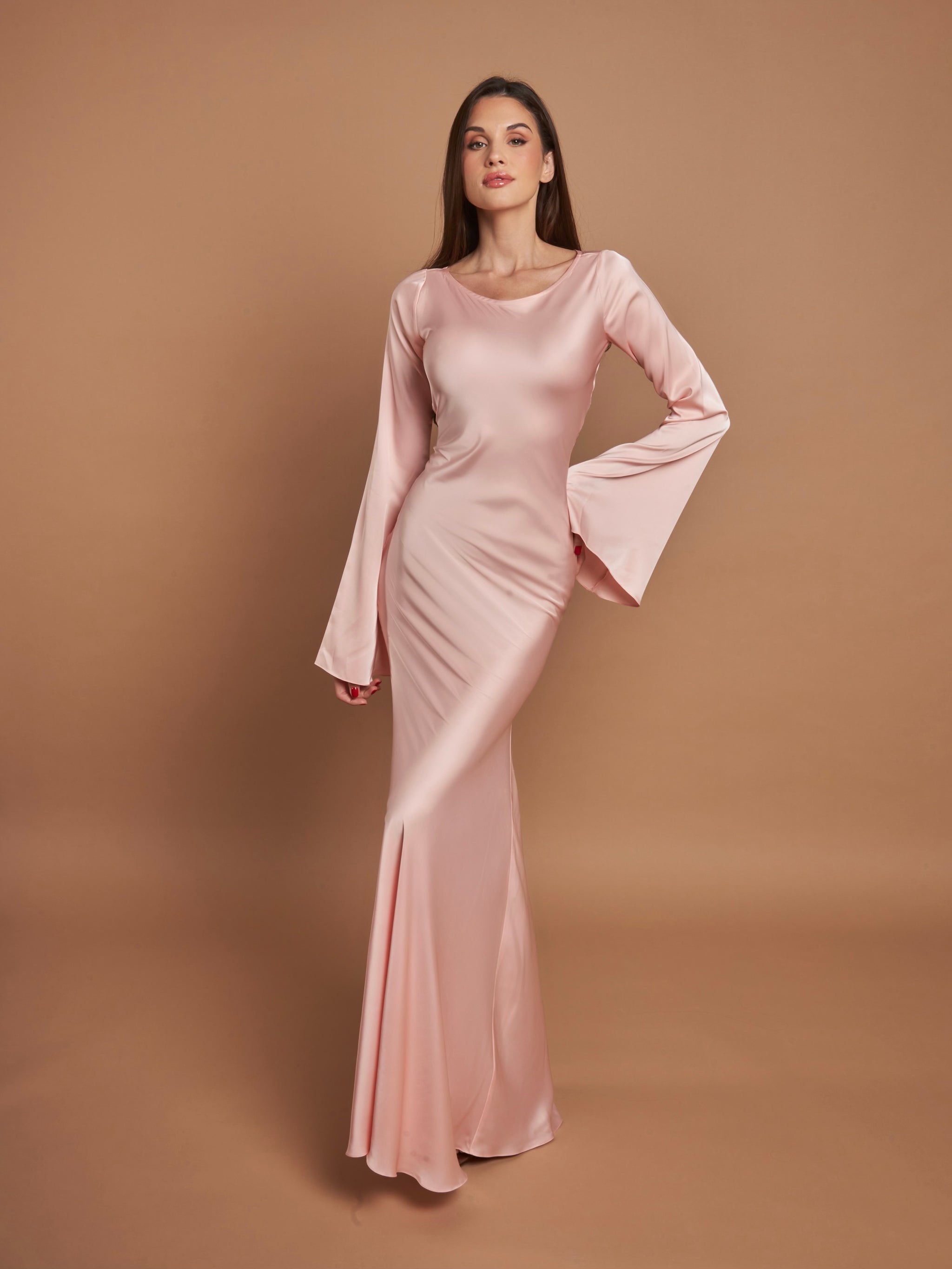 knee length dresses for ladies Mirabella Long Sleeve Fitted Evening Dress main image 1