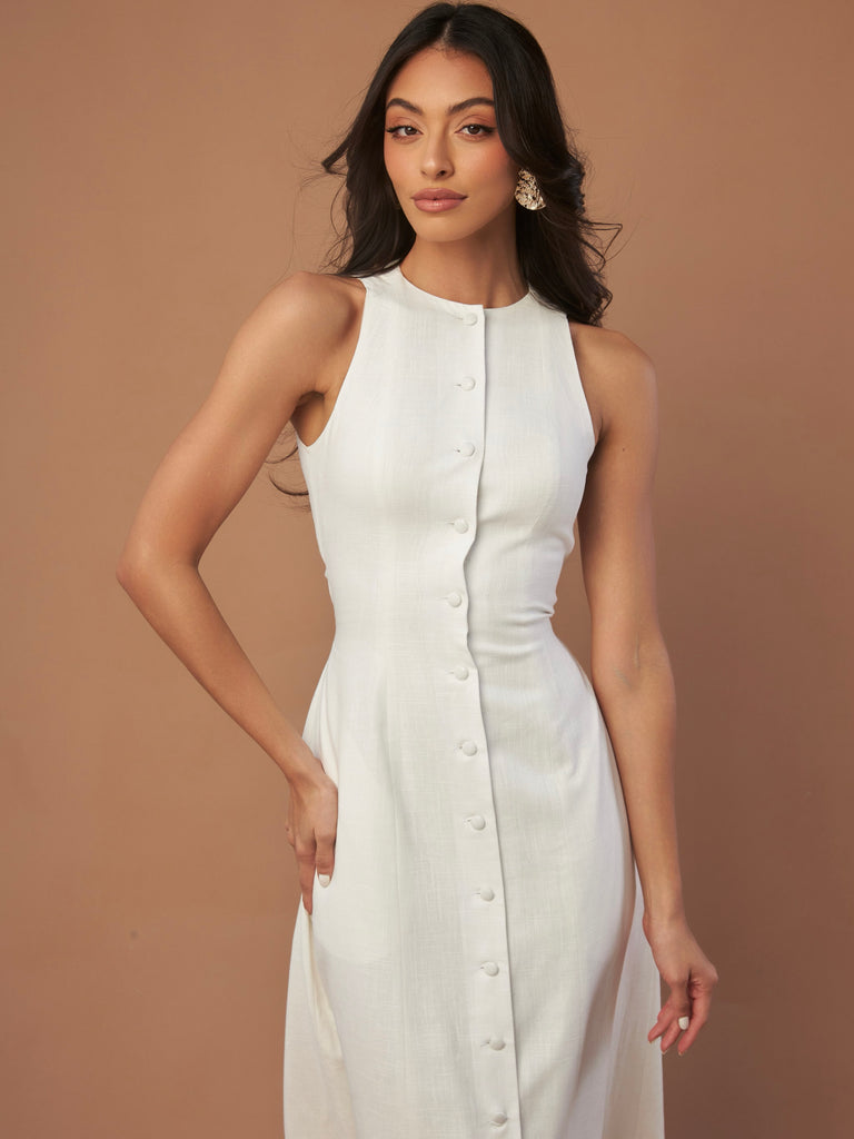 farmwife linen dress Prairie Dress in Oat Linen Field Day
