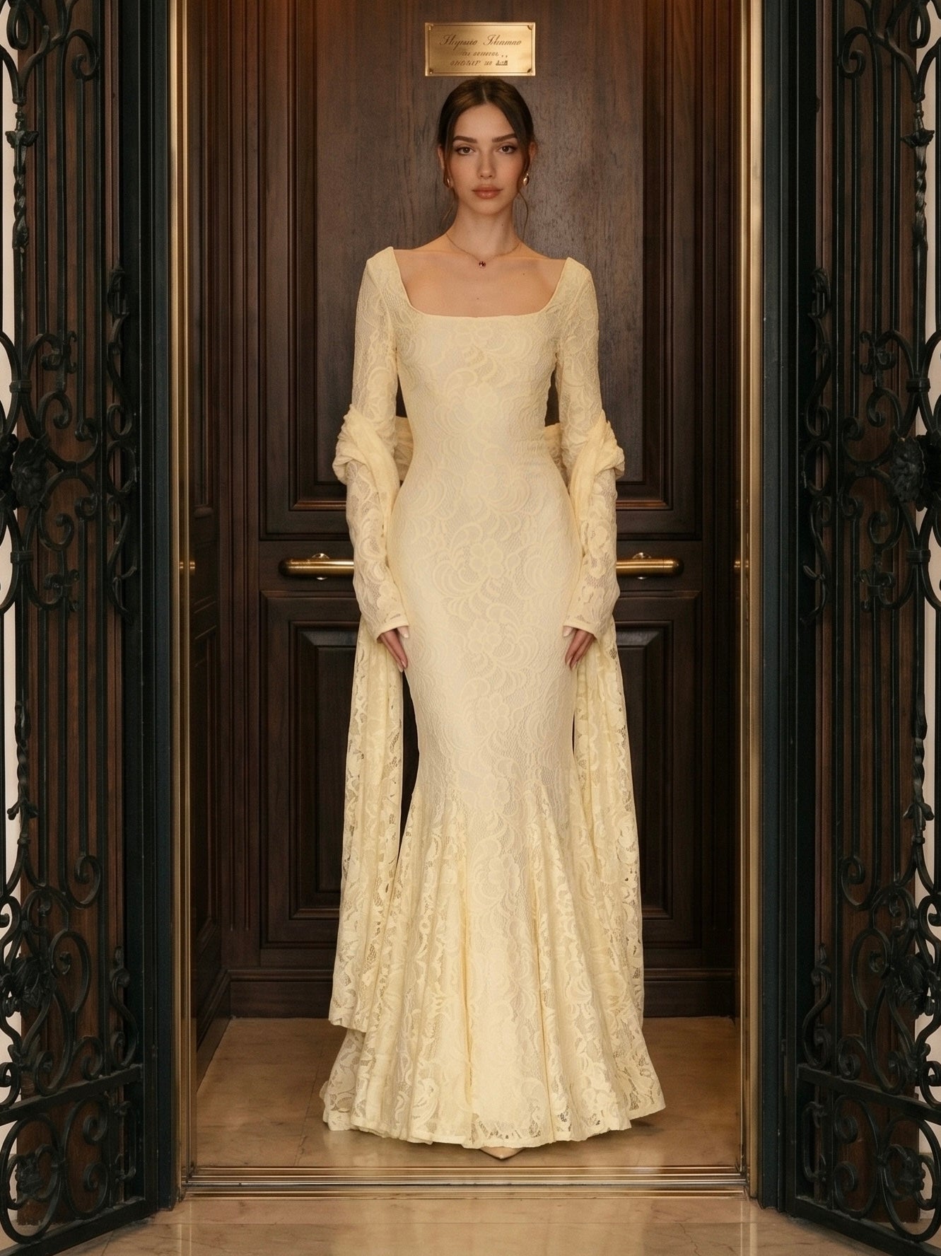 dress cream lace Dotted Open Back Long Sleeve Mini Fits slightly loose Victorian Cream Lace Dress Selected