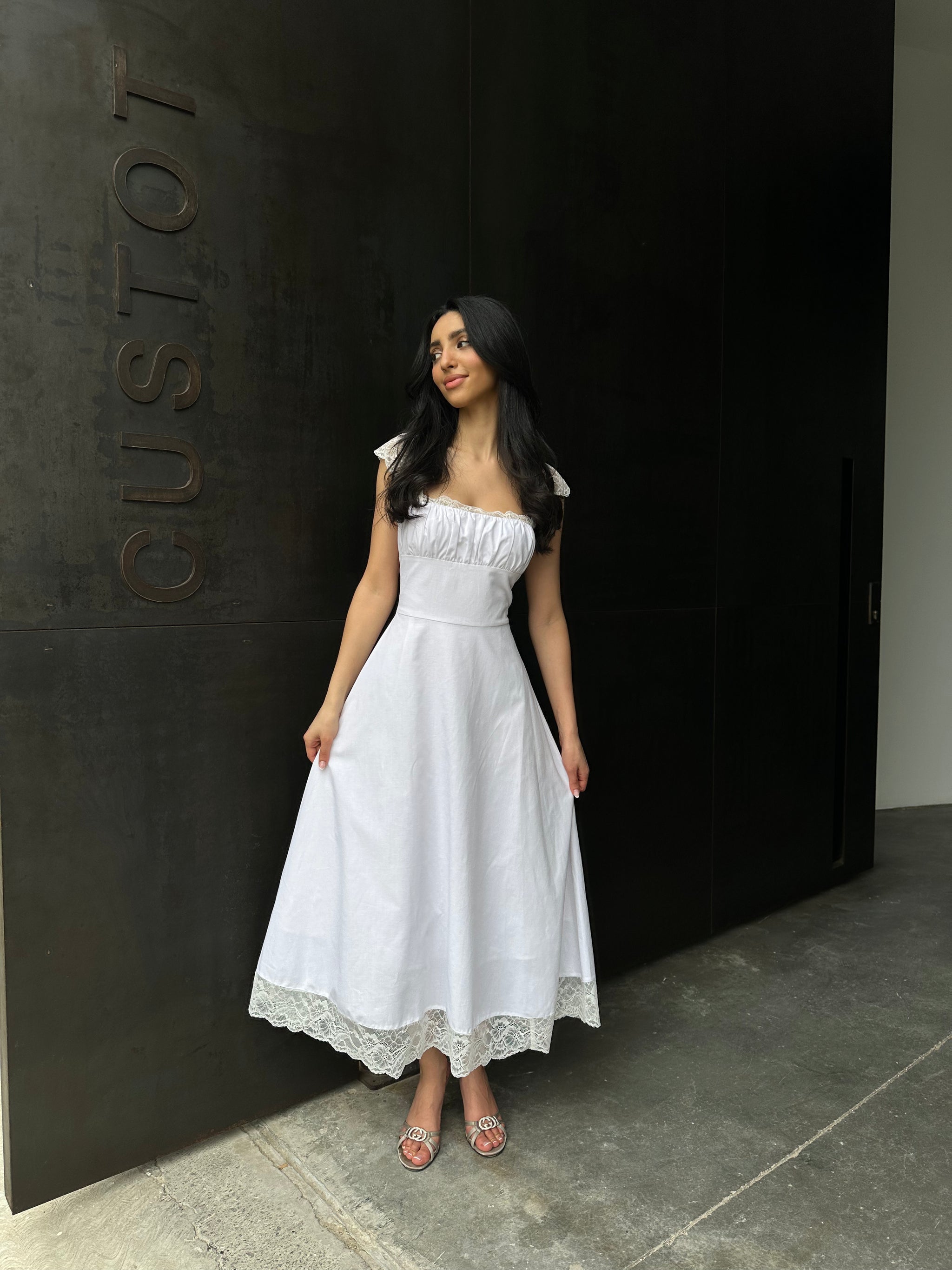 knee length dresses for ladies Modal Lace-Trim Midaxi Dress in Black main image 0